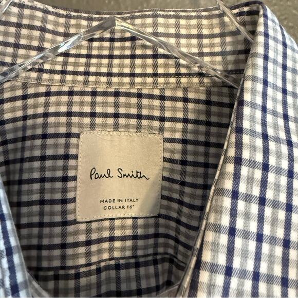 Paul Smith Plaid Button Down Shirt Neck 16 - Picture 3 of 4